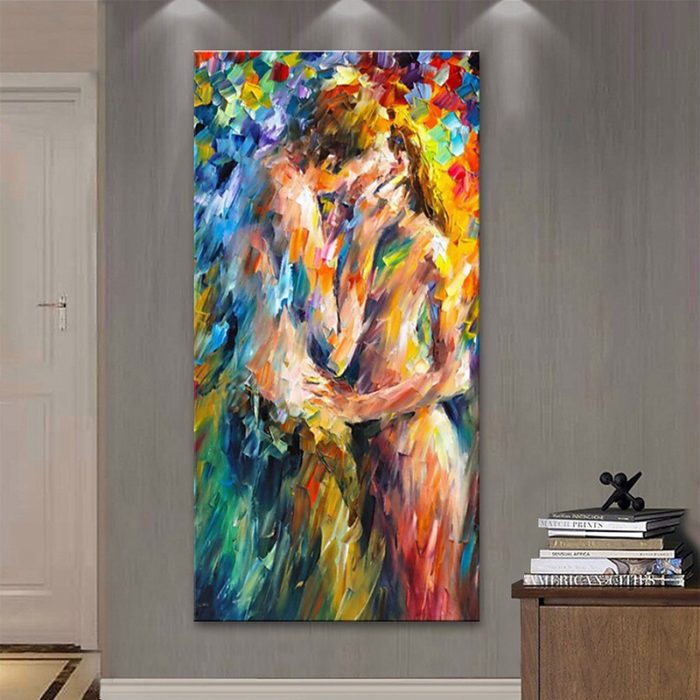 Last Kiss Oil Painting Palette Knife Multicolor Wall Art Decor - Image 3