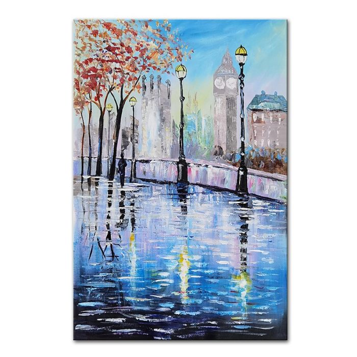 London Cityscape Painting Big Ben Blue Oil On Canvas For A Gift - Image 2