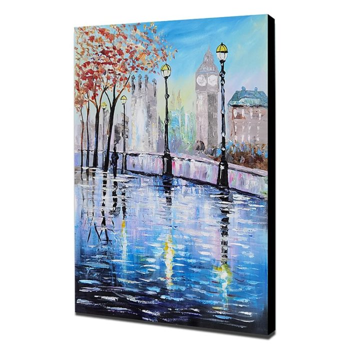 London Cityscape Painting Big Ben Blue Oil On Canvas For A Gift - Image 4