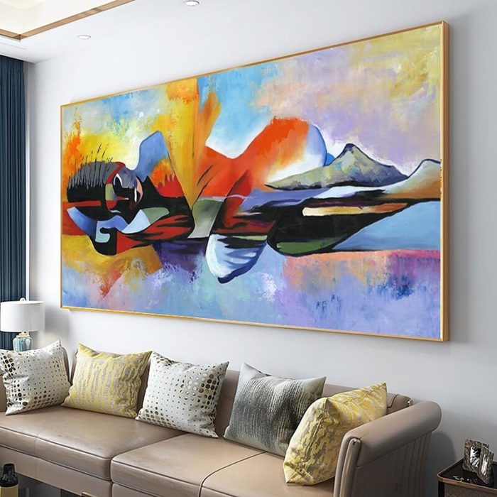 Lord Buddha Oil Painting On Canvas Religious Wall Art Over Sofa - Image 9
