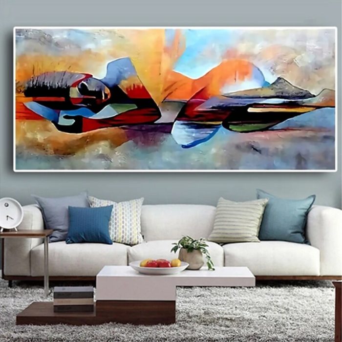 Lord Buddha Oil Painting On Canvas Religious Wall Art Over Sofa - Image 3