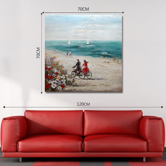 Lovers Ride On Bicycle On Seaside Oil Painting Hang Up Above Sofa