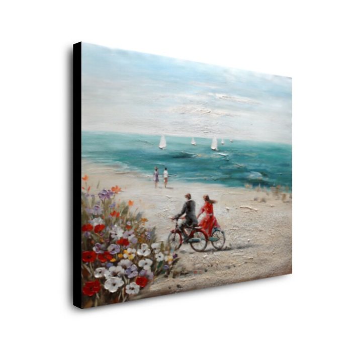 Lovers Ride On Bicycle On Seaside Oil Painting Hang Up Above Sofa - Image 3