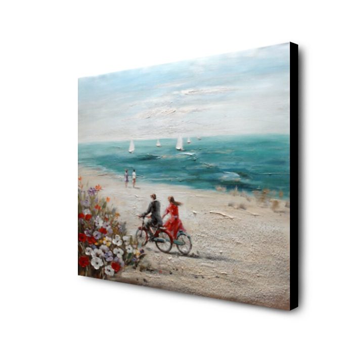 Lovers Ride On Bicycle On Seaside Oil Painting Hang Up Above Sofa - Image 4