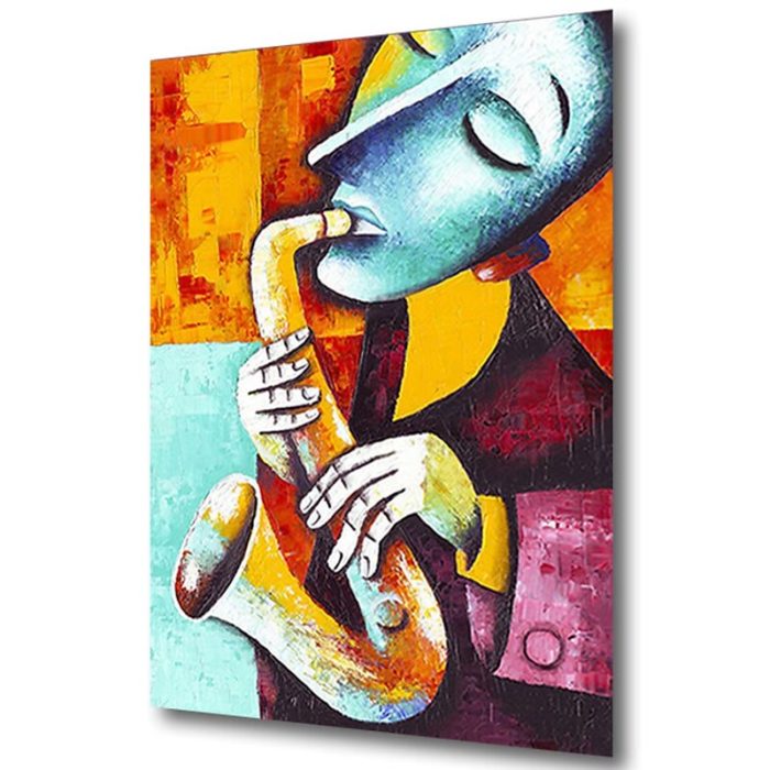 Man Plays Metal Musical Saxophone Modern Abstract Oil Painting - Image 4