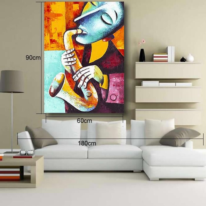 Man Plays Metal Musical Saxophone Modern Abstract Oil Painting - Image 5