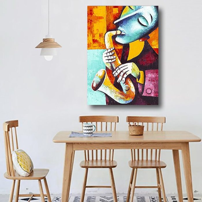 Man Plays Metal Musical Saxophone Modern Abstract Oil Painting - Image 6
