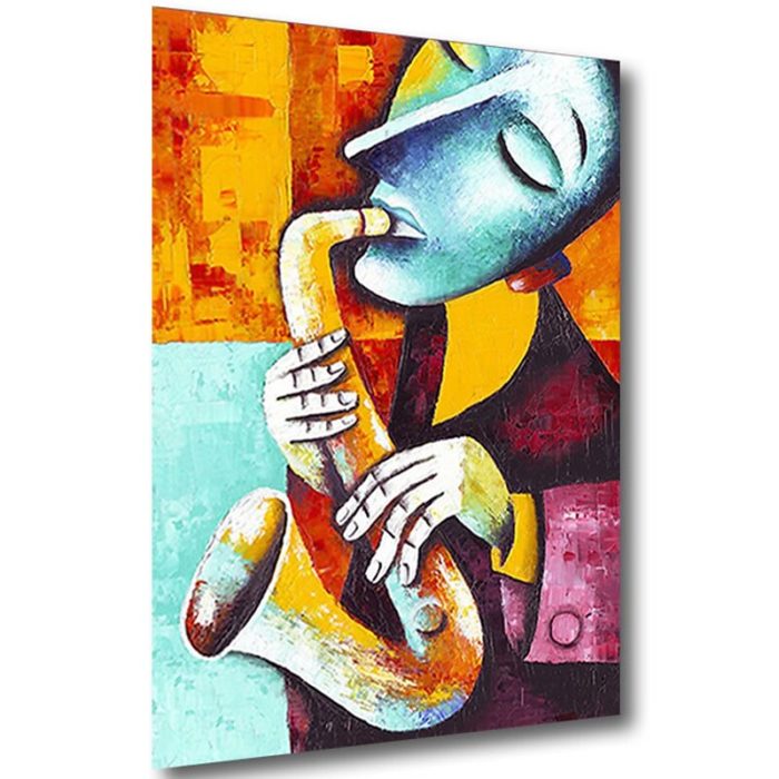 Man Plays Metal Musical Saxophone Modern Abstract Oil Painting - Image 3