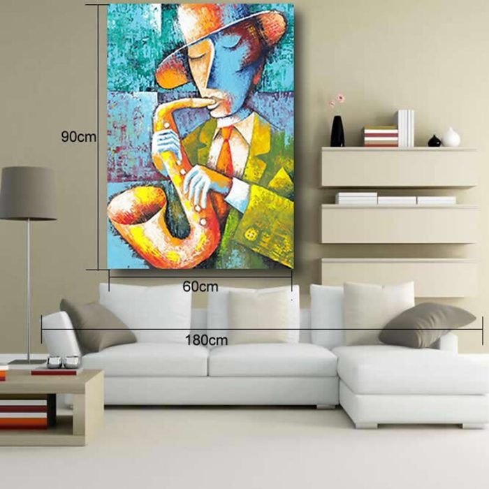 Man Plays Saxophone Painting Abstract Handmade Artwork Decor