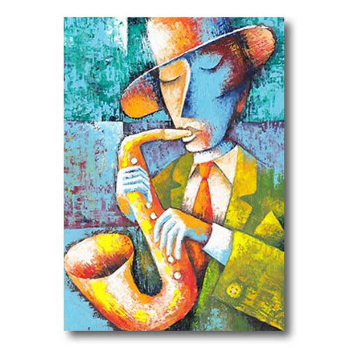 Man Plays Saxophone Painting Abstract Handmade Artwork Decor - Image 2