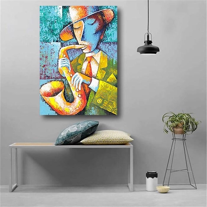 Man Plays Saxophone Painting Abstract Handmade Artwork Decor - Image 5