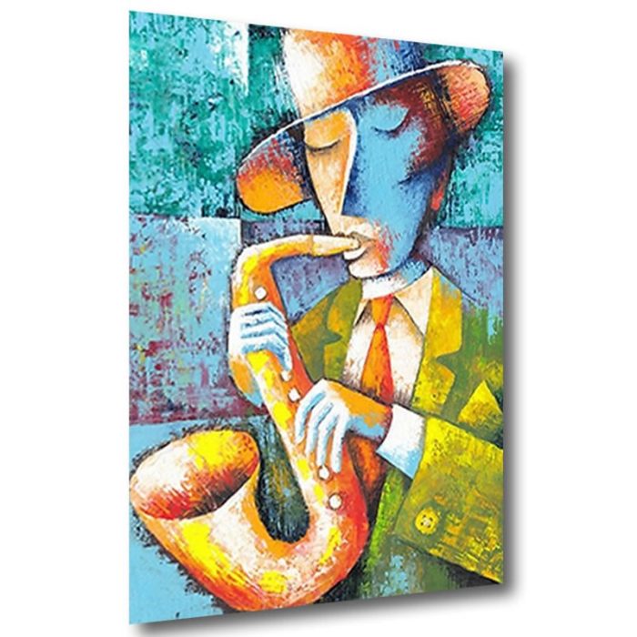 Man Plays Saxophone Painting Abstract Handmade Artwork Decor - Image 3
