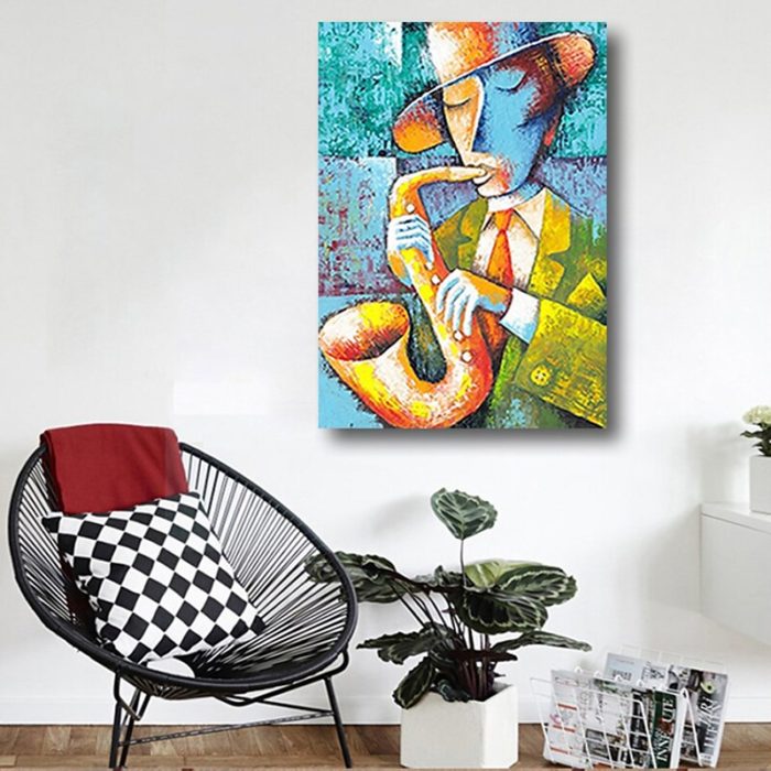 Man Plays Saxophone Painting Abstract Handmade Artwork Decor - Image 6