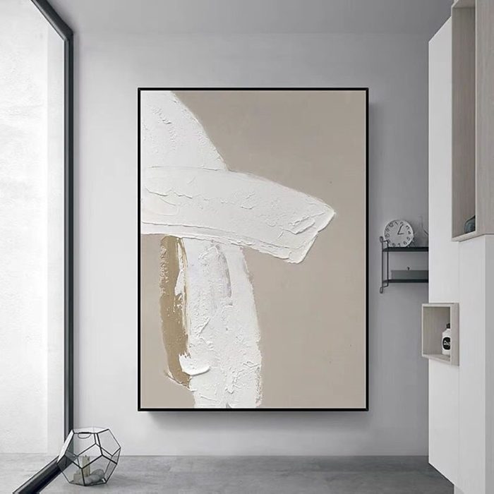 Minimalist Abstract Oil Painting White And Light Grey Wall Art - Image 3