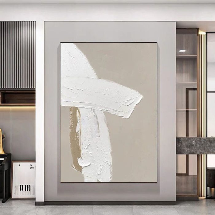 Minimalist Abstract Oil Painting White And Light Grey Wall Art