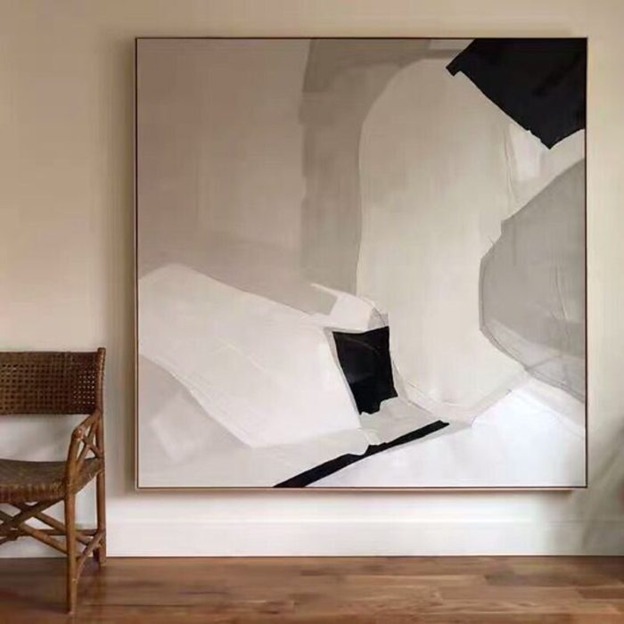 Minimalist Geometric Oil Painting Black And White Line Decoration