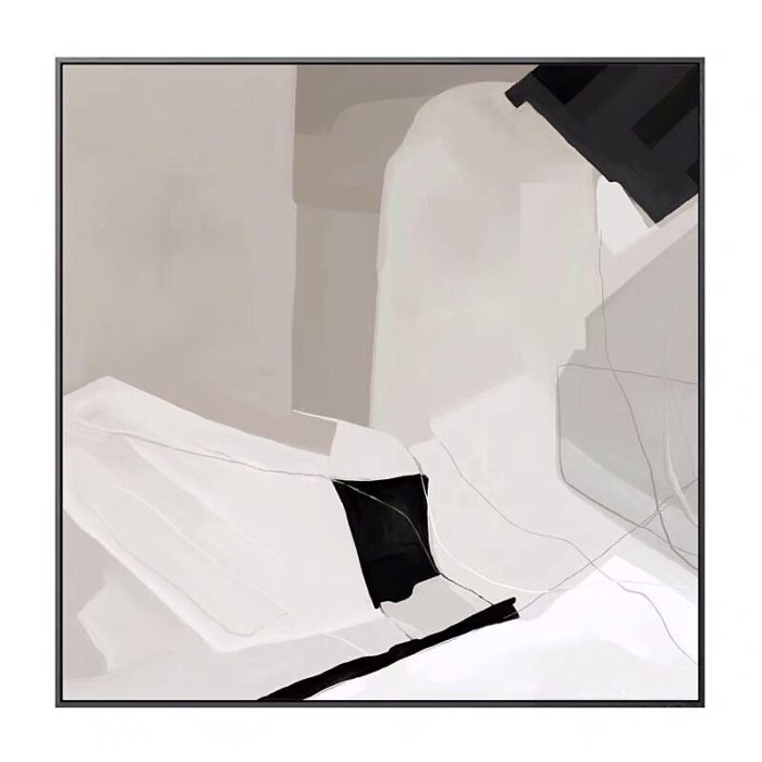Minimalist Geometric Oil Painting Black And White Line Decoration - Image 2