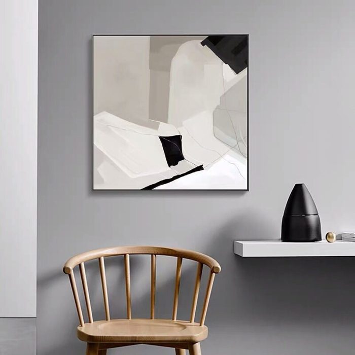 Minimalist Geometric Oil Painting Black And White Line Decoration - Image 4