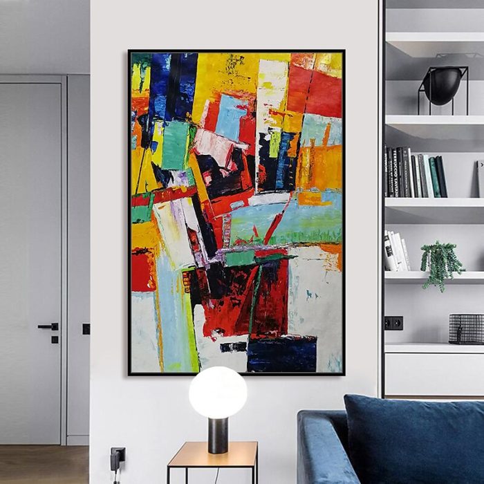 Mintura Multicolor Square Abstract Canvas Painting For Bedroom - Image 6