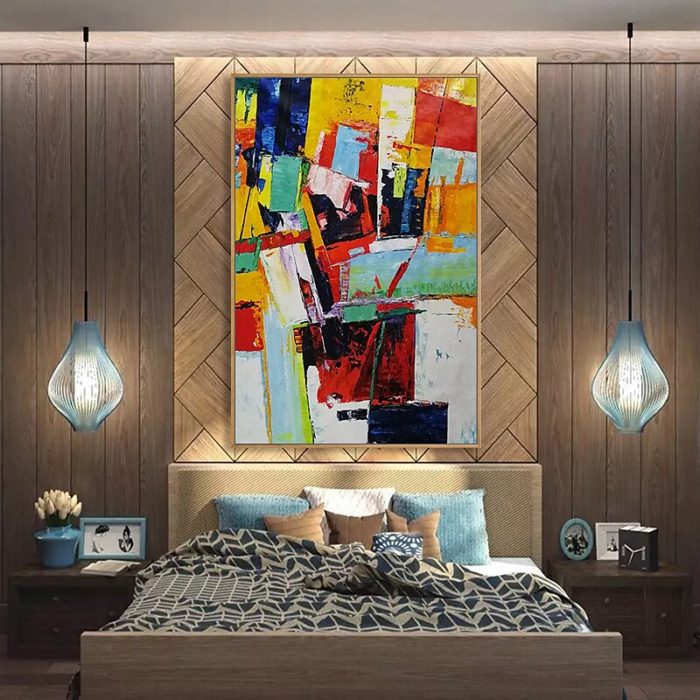 Mintura Multicolor Square Abstract Canvas Painting For Bedroom