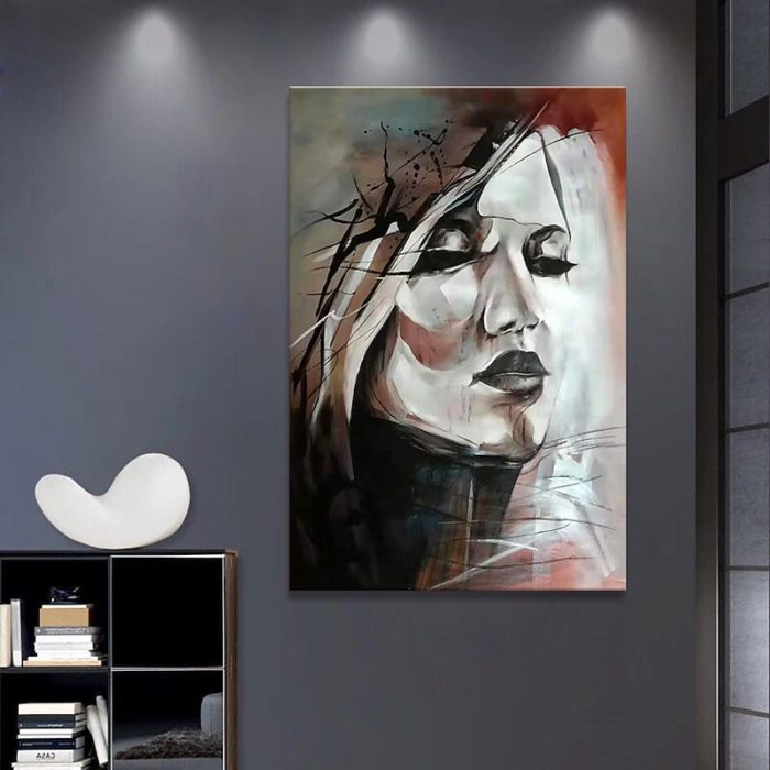 Mintura Portrait Of Woman Painting Modern Abstract Artwork Decor