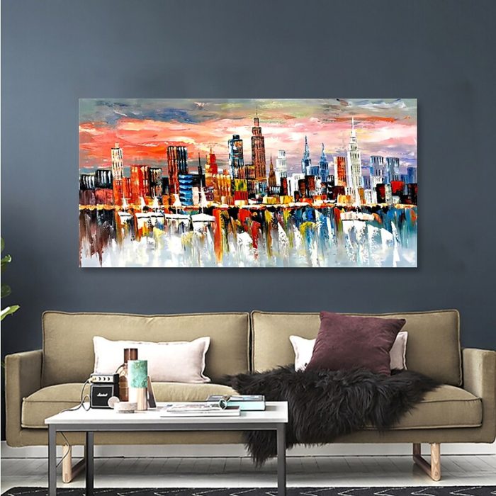 Modern City Scene Painting Building Skyline Art Home Decorations