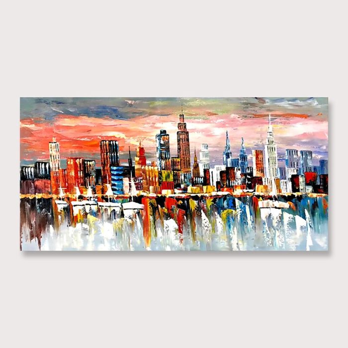 Modern City Scene Painting Building Skyline Art Home Decorations - Image 2