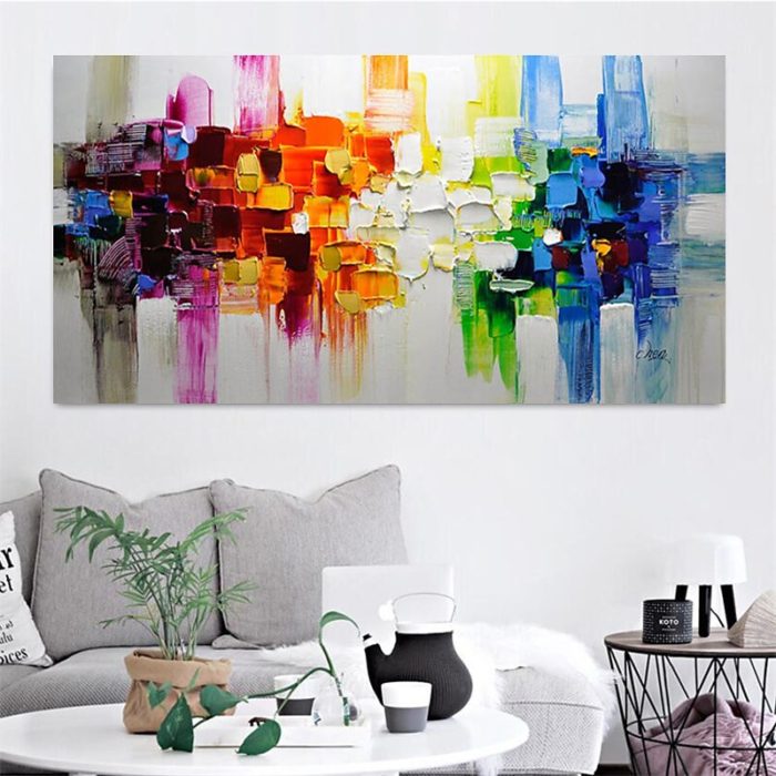 Modern Colorful Abstract Handmade Knife Texture Canvas Painting - Image 4