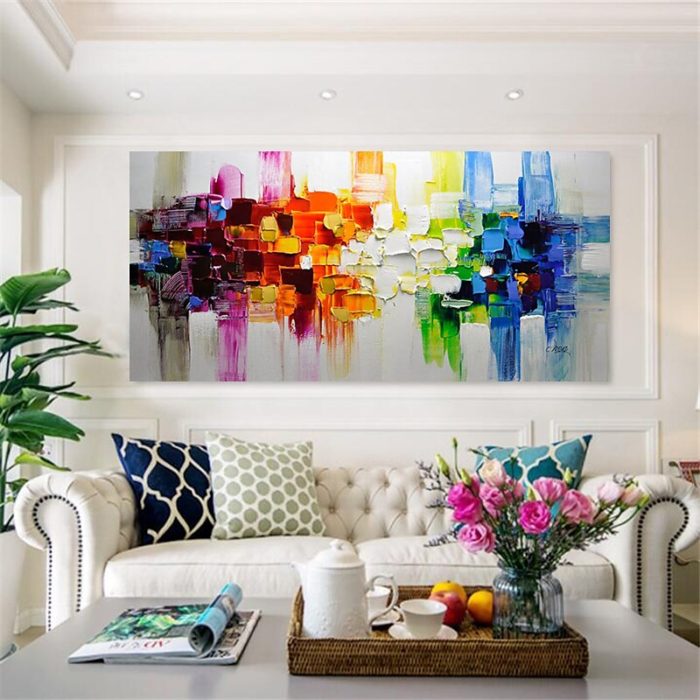 Modern Colorful Abstract Handmade Knife Texture Canvas Painting - Image 5