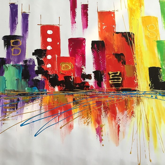 Modern Colorful City Painting Landscape Canvas Wall Art Decoration - Image 5