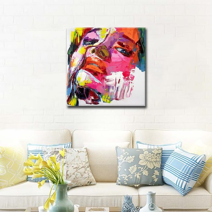 Modern Face Canvas Oil Paintings Palette Knife Portrait Canvas Art - Image 4