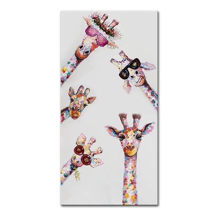 Modern Giraffes Painting Animals Vertical Oil On Canvas Home Decor - Image 2