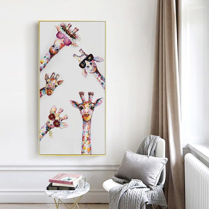 Modern Giraffes Painting Animals Vertical Oil On Canvas Home Decor - Image 7