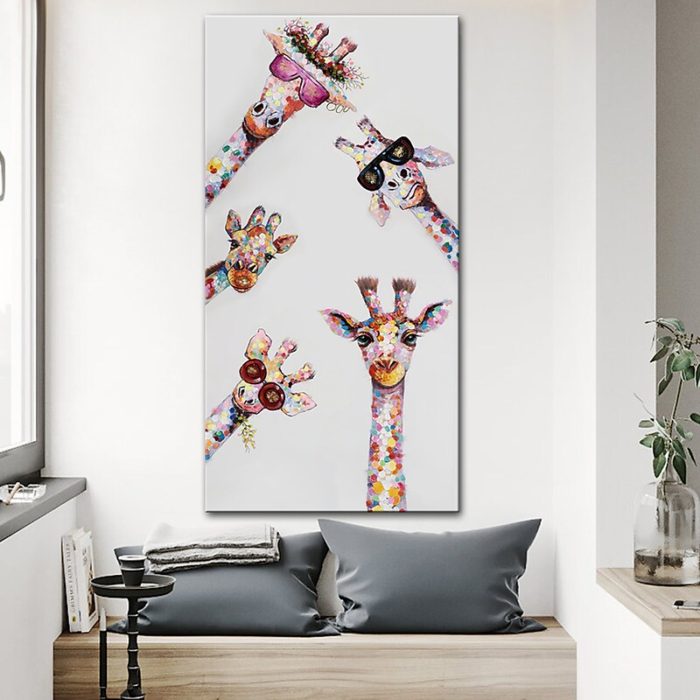 Modern Giraffes Painting Animals Vertical Oil On Canvas Home Decor - Image 5