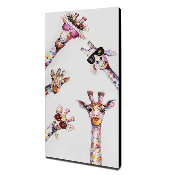 Modern Giraffes Painting Animals Vertical Oil On Canvas Home Decor - Image 3