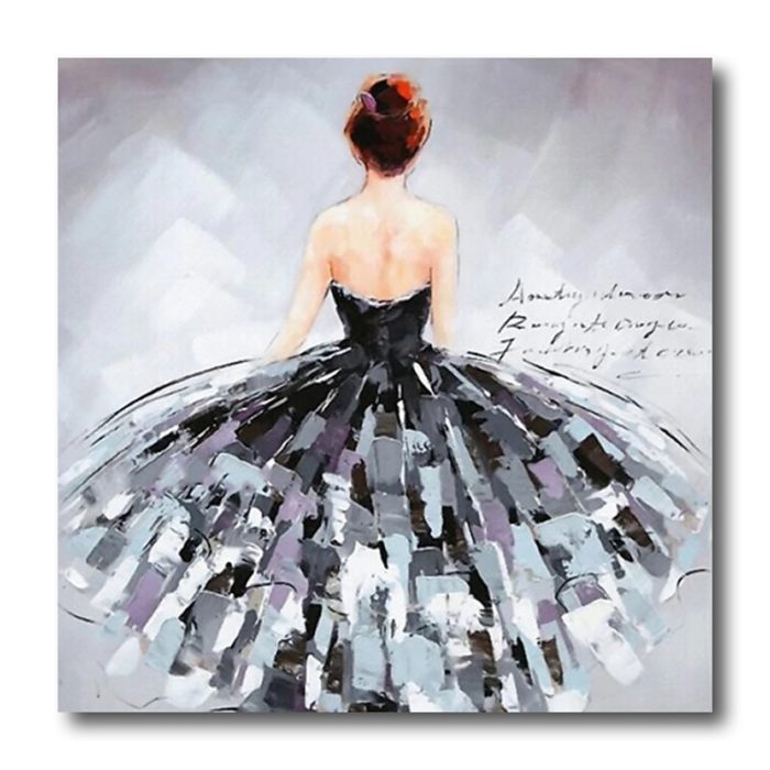 Modern Lady Back Painting Black And White Dress Original Artwork - Image 2