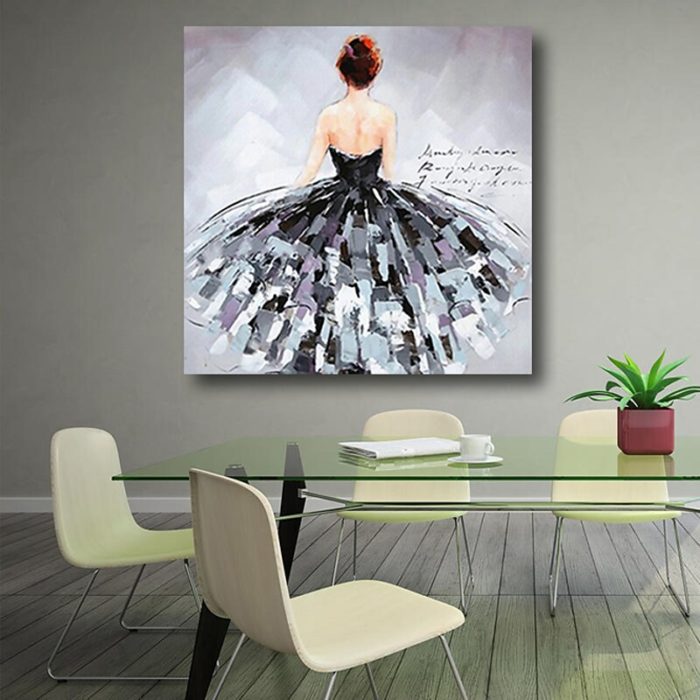 Modern Lady Back Painting Black And White Dress Original Artwork - Image 6