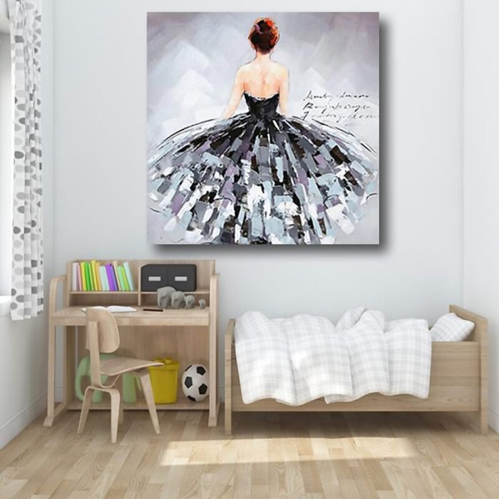 Modern Lady Back Painting Black And White Dress Original Artwork - Image 5