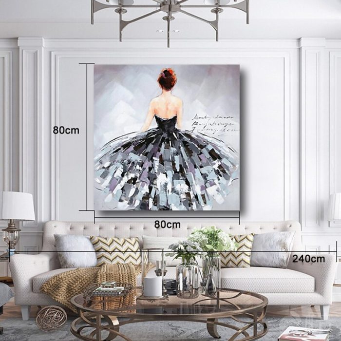 Modern Lady Back Painting Black And White Dress Original Artwork