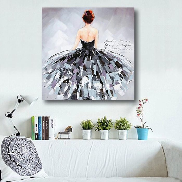 Modern Lady Back Painting Black And White Dress Original Artwork - Image 4