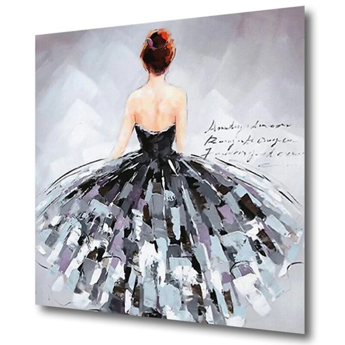 Modern Lady Back Painting Black And White Dress Original Artwork - Image 3