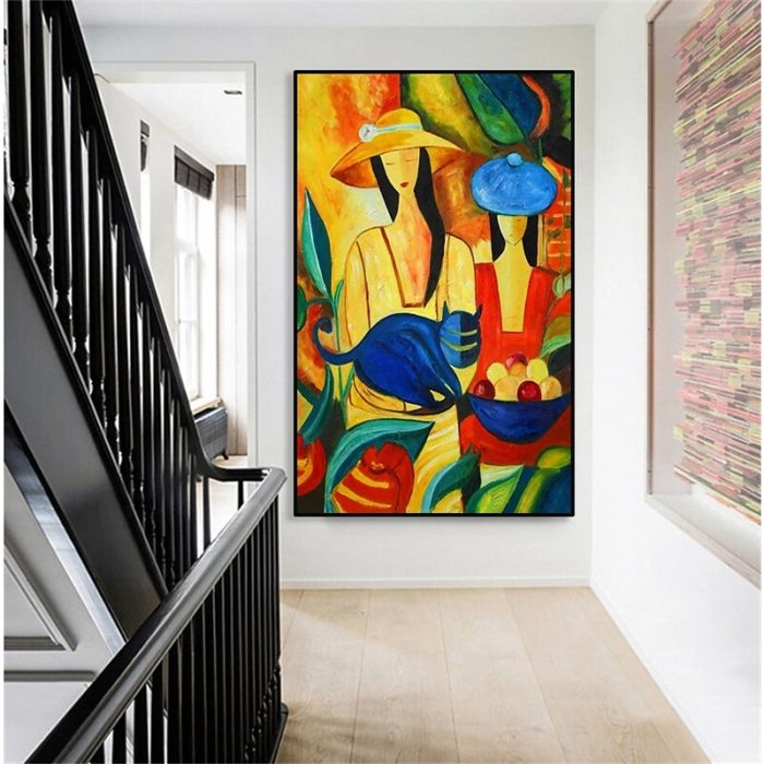 Modern Retro Figure Textured Abstract Oil Paintings Decor For Wall