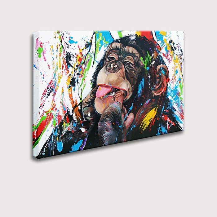 Monkey Makes Face Oil Painting Modern Animals Canvas Wall Art - Image 3