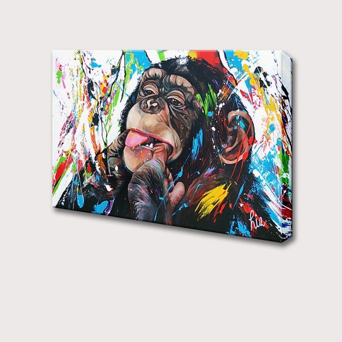 Monkey Makes Face Oil Painting Modern Animals Canvas Wall Art - Image 4
