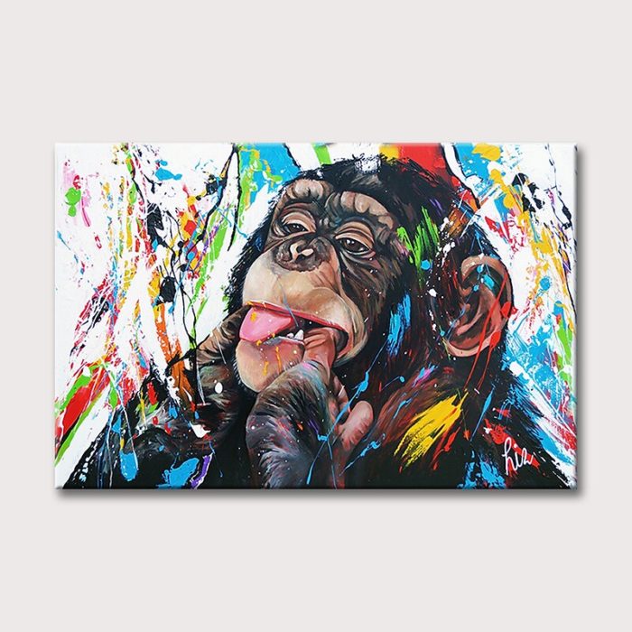 Monkey Makes Face Oil Painting Modern Animals Canvas Wall Art - Image 2