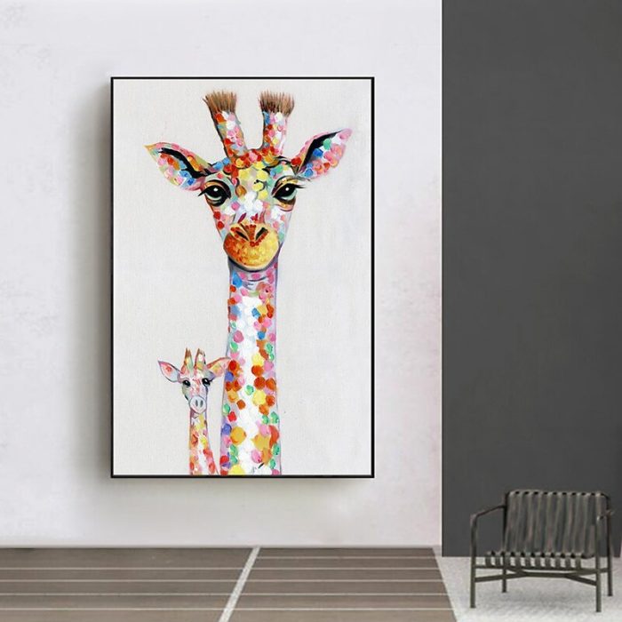 Mother And Baby Giraffe Oil Painting 3D Modern Animals Decor - Image 7