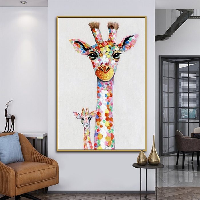 Mother And Baby Giraffe Oil Painting 3D Modern Animals Decor - Image 6