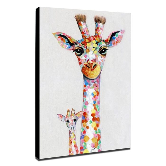 Mother And Baby Giraffe Oil Painting 3D Modern Animals Decor - Image 3