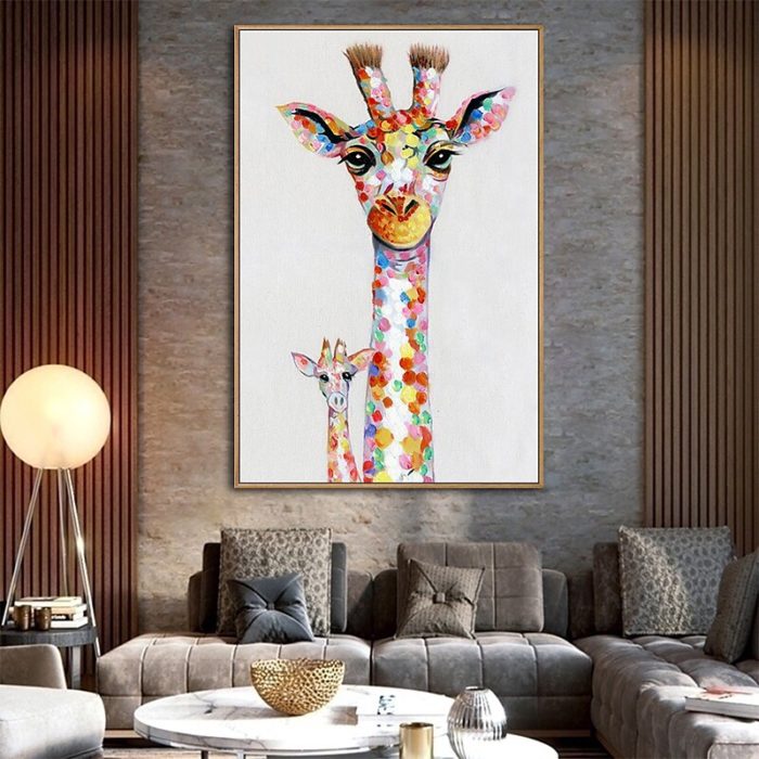 Mother And Baby Giraffe Oil Painting 3D Modern Animals Decor - Image 5