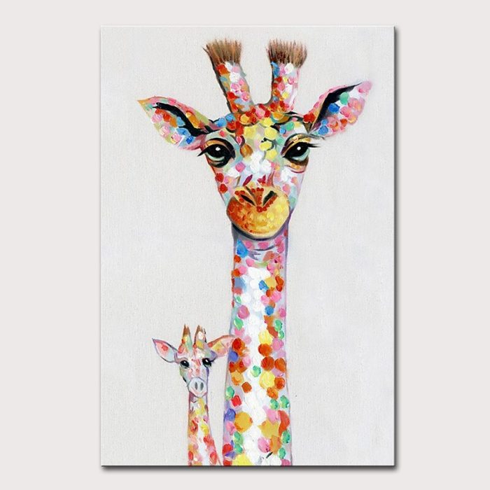 Mother And Baby Giraffe Oil Painting 3D Modern Animals Decor - Image 2